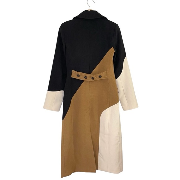 Anthropologie Avec Les Filles Wavy Colorblock Coat Calico Black Tan Cream XXS - Picture 6 of 16